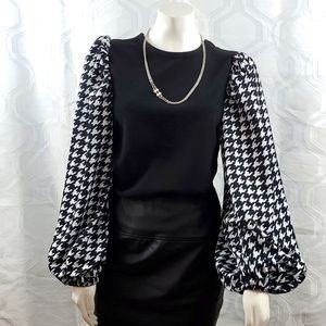 Shein Houndstooth Dramatic Puff Sleeve Blouse Size L